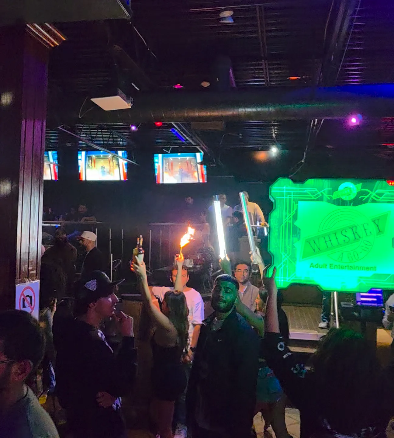 A Whiskey LED presentation and sparkler bottle-service celebration in the club.