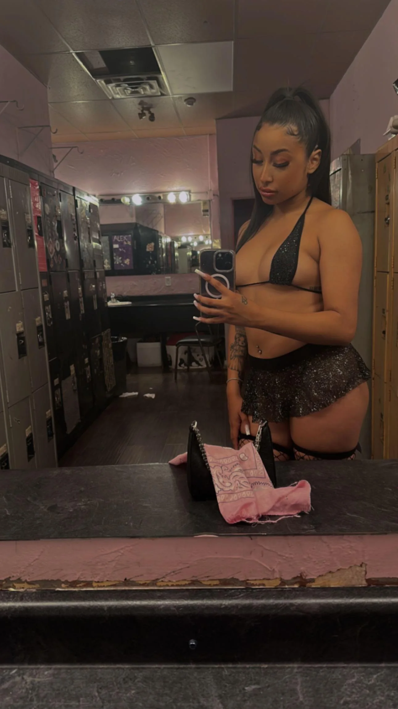 Performer taking a backstage mirror portrait.